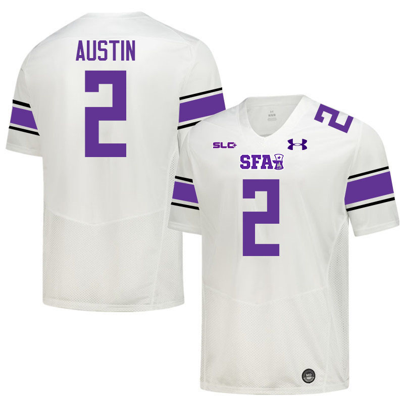 Stephen F. Austin Lumberjacks #2 Aaron Austin College Football Jerseys,Uniforms-White